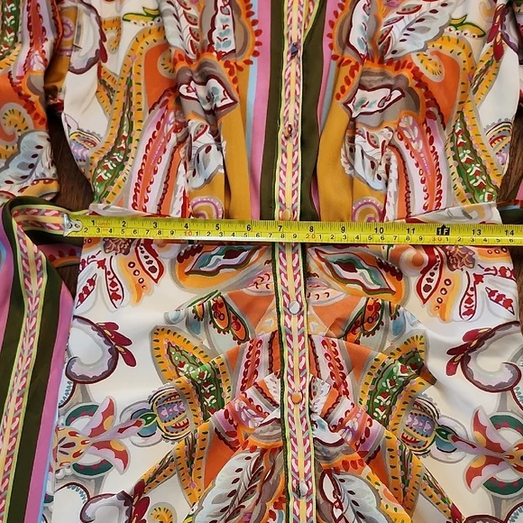 Antonio Melani Roxanne Paisley Midi Shirt Dress Tie Waist Ruching Sz 2 - Picture 9 of 12